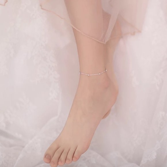 14k Gold Hollow Beads Bracelet/Anklet Sterling Silver - Picture 5 of 9